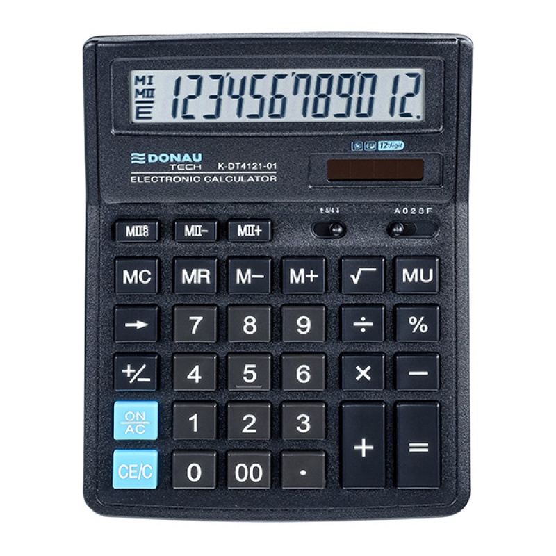Kalkulator biurowy DONAU TECH, 12-cyfr. wywietlacz, wym. 199x153x31 mm, czarny