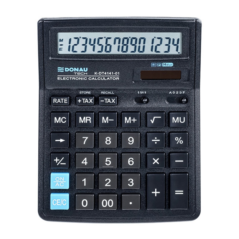 Kalkulator biurowy DONAU TECH, 14-cyfr. wywietlacz, wym. 199x153x31 mm, czarny