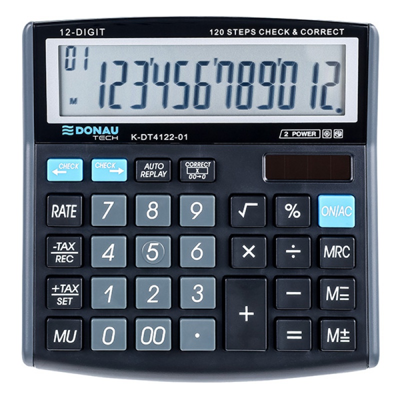 Kalkulator biurowy DONAU TECH, 12-cyfr. wywietlacz, wym. 136x134x28 mm, czarny