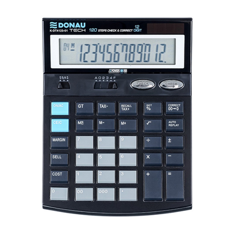 Kalkulator biurowy DONAU TECH, 12-cyfr. wywietlacz, wym. 186x142x30 mm, czarny
