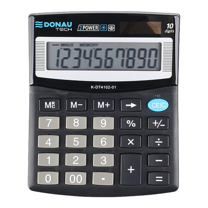 Kalkulator biurowy DONAU TECH, 10-cyfr. wywietlacz, wym. 125x100x27 mm, czarny