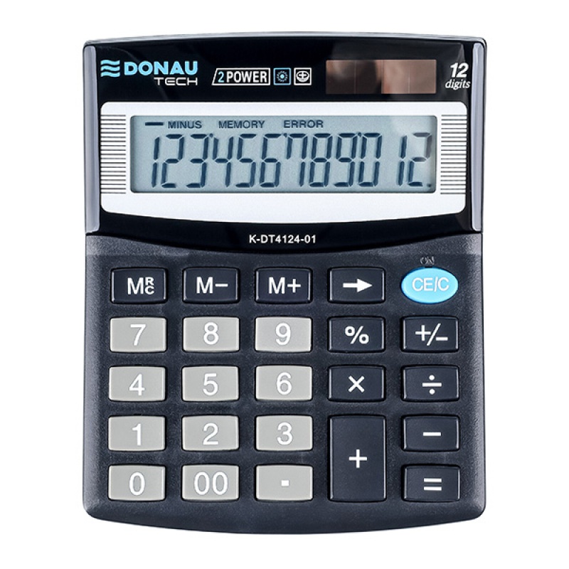 Kalkulator biurowy DONAU TECH, 12-cyfr. wywietlacz, wym. 125x100x27 mm, czarny