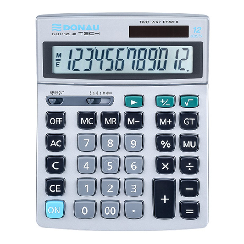 Kalkulator biurowy DONAU TECH, 12-cyfr. wywietlacz, wym. 210x154x34 mm, metalowa obudowa, srebrny