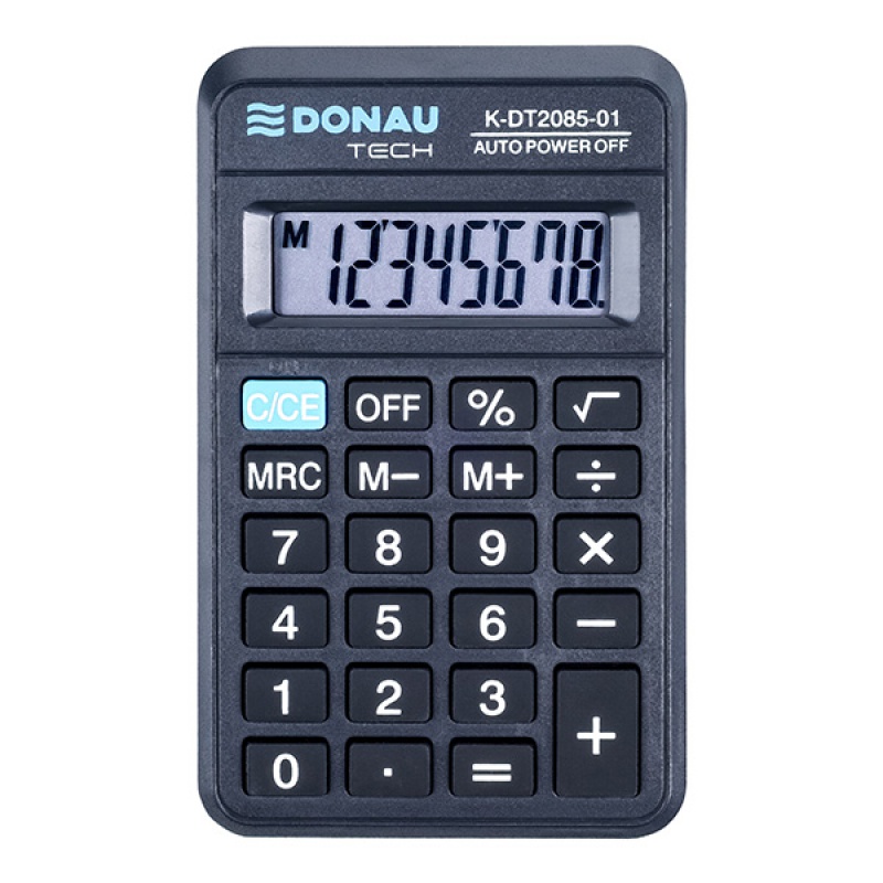 Kalkulator kieszonkowy DONAU TECH, 8-cyfr. wywietlacz, wym. 114x69x18 mm, czarny