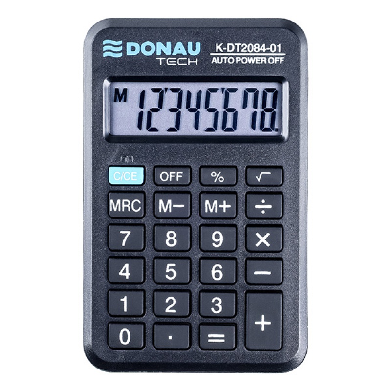 Kalkulator kieszonkowy DONAU TECH, 8-cyfr. wywietlacz, wym. 97x60x11 mm, czarny