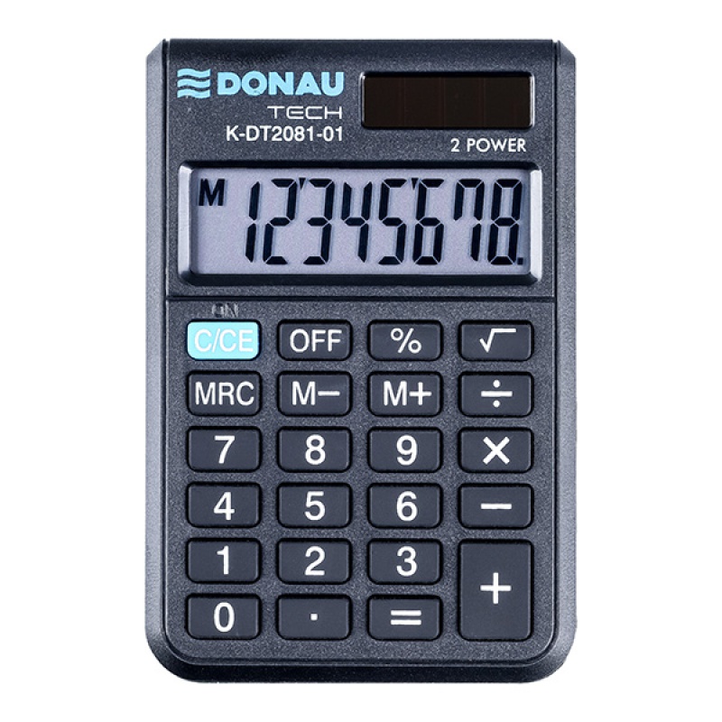 Kalkulator kieszonkowy DONAU TECH, 8-cyfr. wywietlacz, wym. 90x60x11 mm, czarny