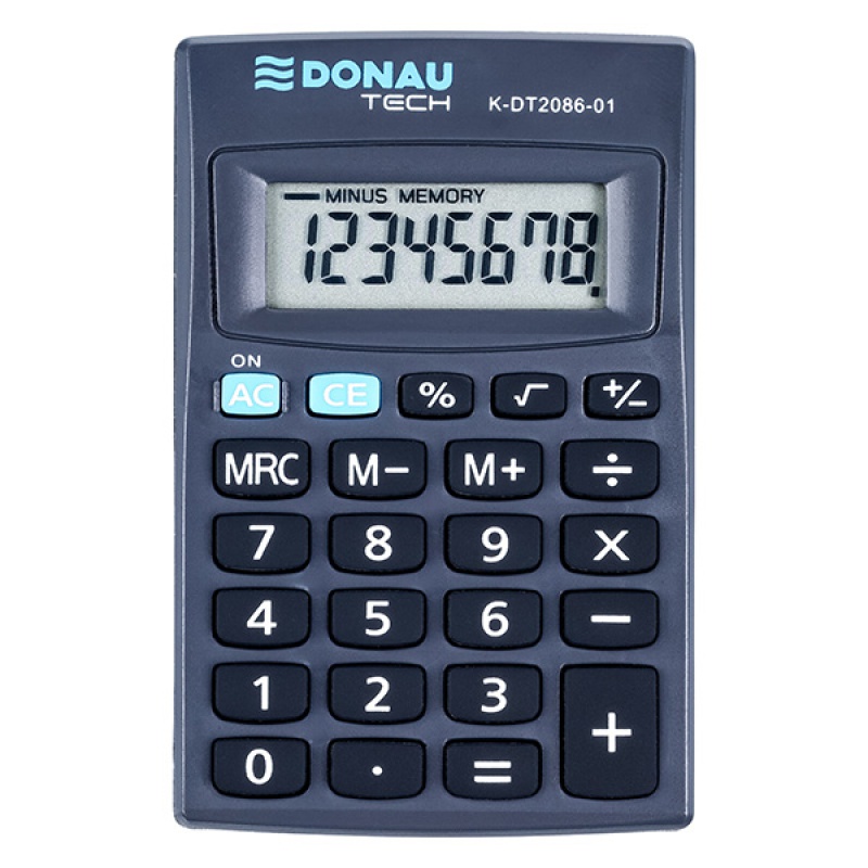 Kalkulator kieszonkowy DONAU TECH, 8-cyfr. wywietlacz, wym. 127x104x8 mm, czarny