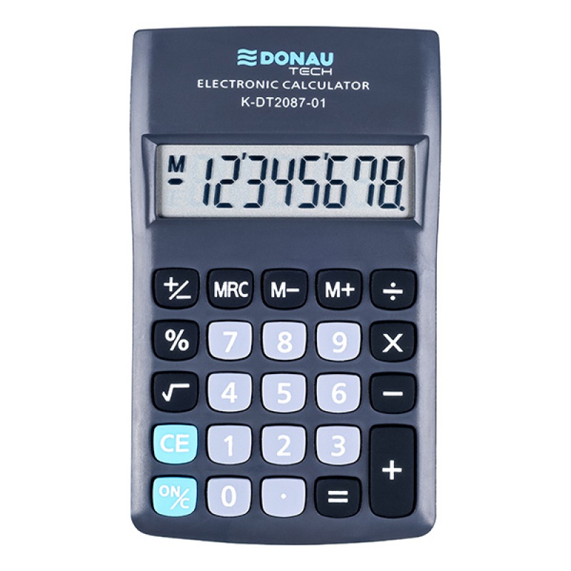 Kalkulator kieszonkowy DONAU TECH, 8-cyfr. wywietlacz, wym. 180x90x19 mm, czarny